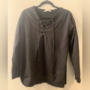Black Lace Up Long-Sleeve by Cloud Chaser (Size L)